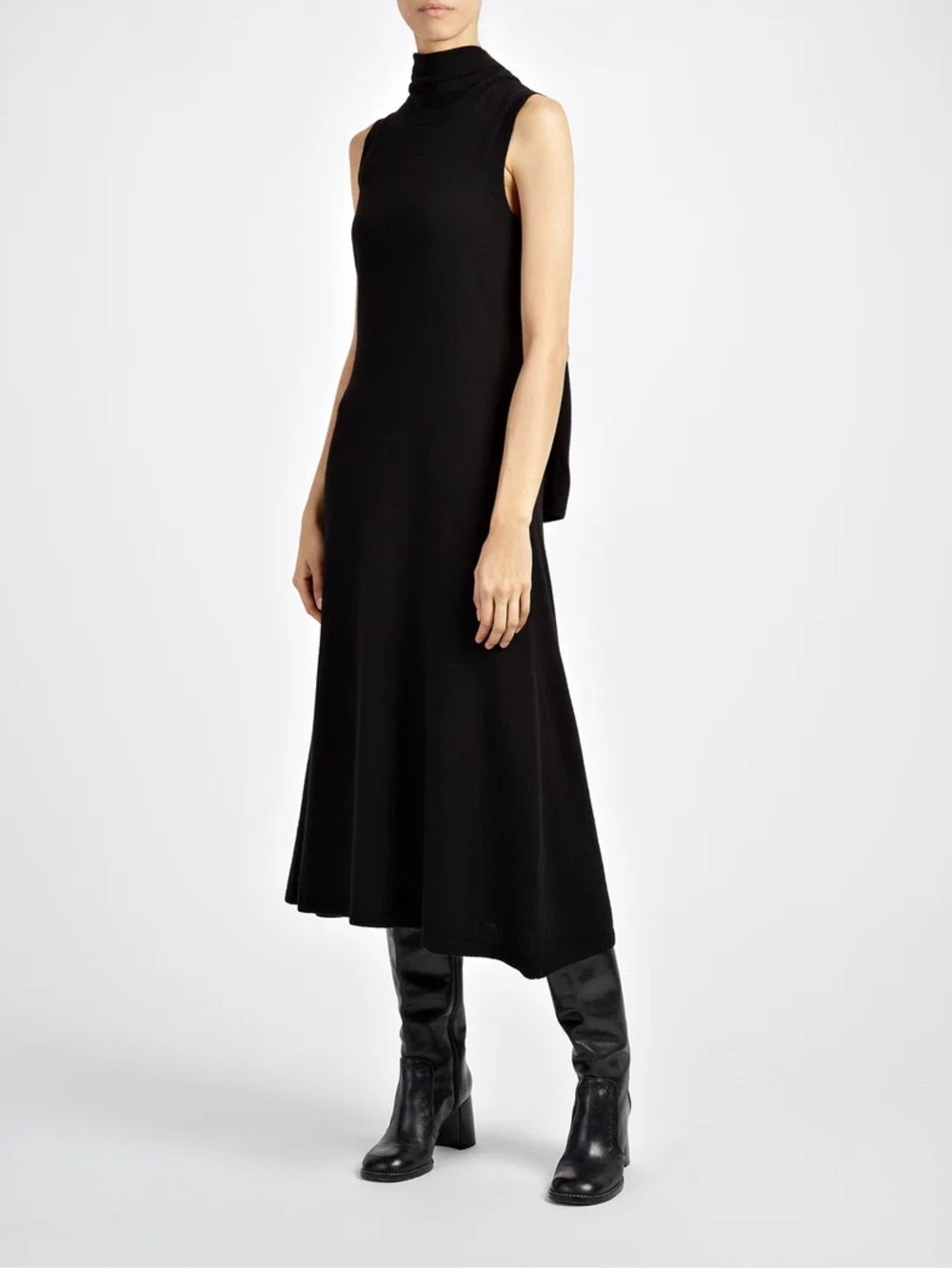 Joseph Joanne Black Soft Wool Neck Tie Midi Dress Quiet Luxury Women’s L